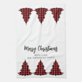Rode Buffalo Plaid Prettig Kerstmis Custom Theedoek (Verticaal)