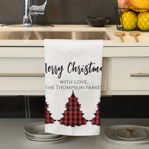 Rode Buffalo Plaid Prettig Kerstmis Custom Theedoek