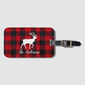 Rode Buffalo Plaid & Rendier | Geschenk met persoo Bagagelabel (Voorkant (horizontaal))