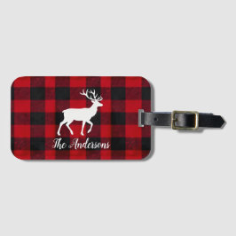 Rode Buffalo Plaid & Rendier | Geschenk met persoo Bagagelabel