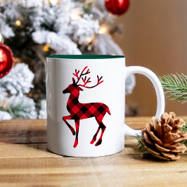 Rode Buffalo Plaid Rendier Kerst Tweekleurige Koffiemok
