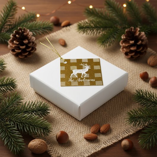 Rode Buffalo Plaid & Rendier | Persoonlijke Naam  Bedankjes Labels