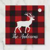 Rode Buffalo Plaid & Rendier | Persoonlijke Naam  Bedankjes Labels (Achterkant)