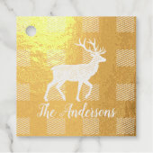 Rode Buffalo Plaid & Rendier | Persoonlijke Naam  Bedankjes Labels (Voorkant)