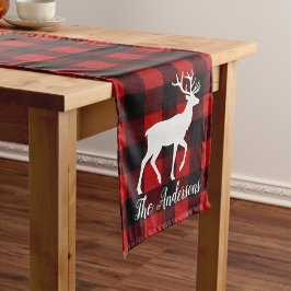 Rode Buffalo Plaid & Rendier | Persoonlijke Naam C Medium Tafelloper