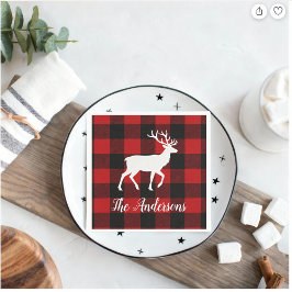 Rode Buffalo Plaid & Rendier | Persoonlijke Naam C Servet