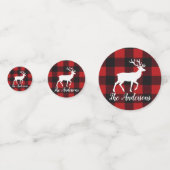 Rode Buffalo Plaid & Rendier | Persoonlijke Naamta Confetti (Achterkanten)