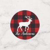 Rode Buffalo Plaid & Rendier | Persoonlijke Naamta Confetti (Kleine voorkant)