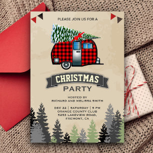 Rode Buffalo Plaid Retro Camper Kerstfeest Kaart