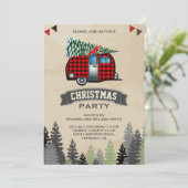 Rode Buffalo Plaid Retro Camper Kerstfeest Kaart (Staand voorkant)