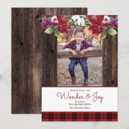 Rode Buffalo Plaid Rustieke Houten Poinsettia Kers Kaart