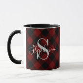 Rode Buffalo Plaid Rustieke Monogramnaam Mok (Links)