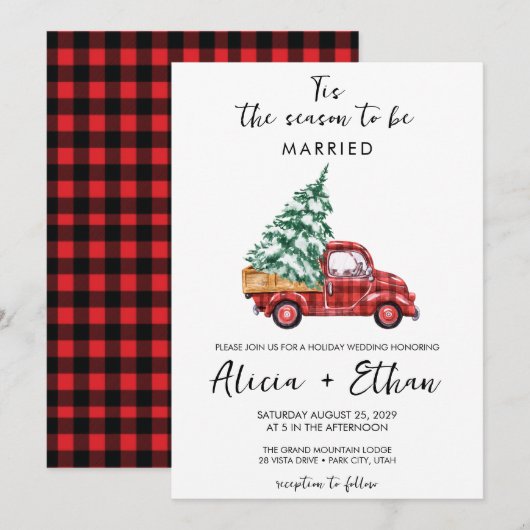  Rode Buffalo Plaid Truck kerstbruiloft Kaart (Voorkant / Achterkant)