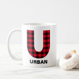 Rode Buffalo Plaid Vetgedrukte Initiële U Monogram Koffiemok
