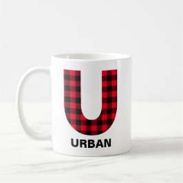 Rode Buffalo Plaid Vetgedrukte Initiële U Monogram Koffiemok