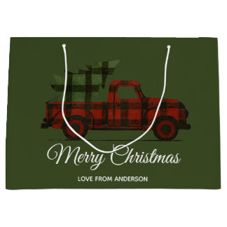 Rode Buffalo Plaid Vintage Vrachtwagen & Kerstboom Groot Cadeauzakje