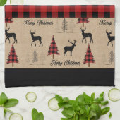 Rode Buffalo Plaid & Vrolijke Kerst Keuken Handdoe Theedoek (Gevouwen)