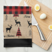 Rode Buffalo Plaid & Vrolijke Kerst Keuken Handdoe Theedoek (Quarter Fold)