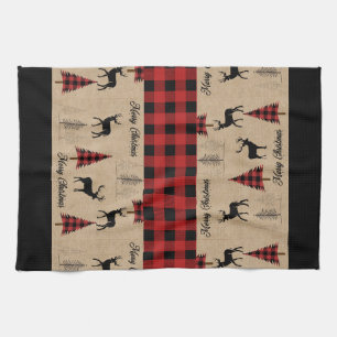 Rode Buffalo Plaid & Vrolijke Kerst Keuken Handdoe Theedoek
