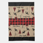 Rode Buffalo Plaid & Vrolijke Kerst Keuken Handdoe Theedoek (Verticaal)