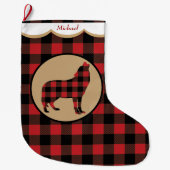 Rode Buffalo Plaid Wolf Persoonlijk Grote Kerstsok (Voorkant)