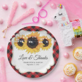 Rode Buffalo Plaid Zonnebloem Bloemen Huwelijk Papieren Bordje (Feest)