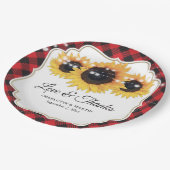 Rode Buffalo Plaid Zonnebloem Bloemen Huwelijk Papieren Bordje (Gekanteld)