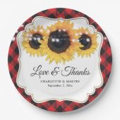 Rode Buffalo Plaid Zonnebloem Bloemen Huwelijk Papieren Bordje (Voorkant)