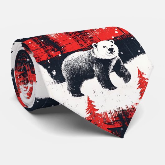 Rode Buffalo Plaids IJsbeer Stropdas (Opgerold)