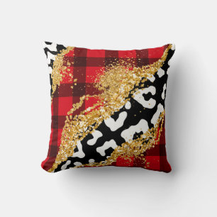 Rode Buffalo Plain met Gouden Glitter Sierkussen
