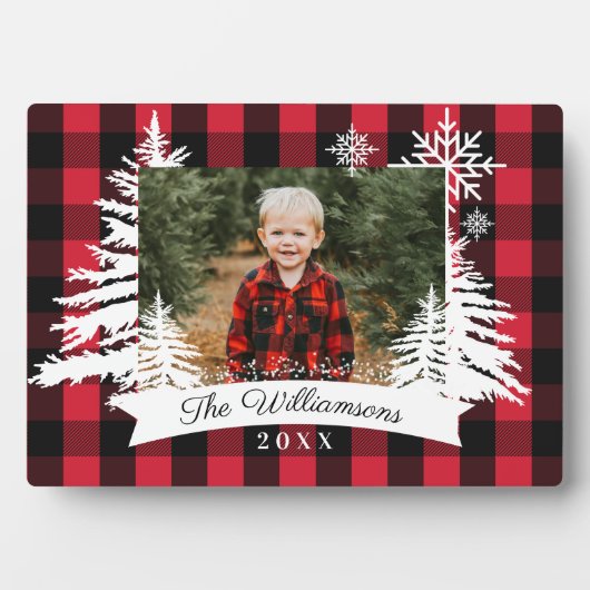 Rode buffalo Pset Rustic Pine Tree Familie Foto Fotoplaat (voorkant)