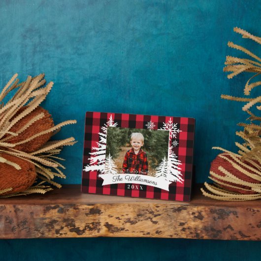 Rode buffalo Pset Rustic Pine Tree Familie Foto Fotoplaat (Zijkant)