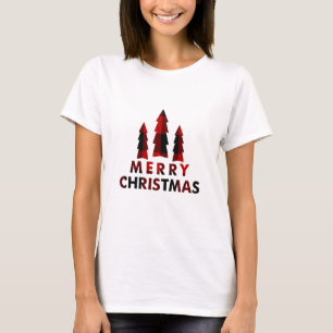 Rode Buffalo Schotland Geruite Kerstbomen Kerstfee T-shirt