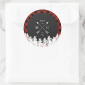 Rode Buffel Check gekruiste pijl Monogram bruiloft Ronde Sticker (Tas)