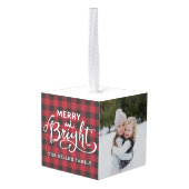 Rode Buffel Check geruite Familie Foto Kerstmis Decoratie (Achter hoekig)