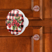 Rode buffel check met bloemen keramische knop
