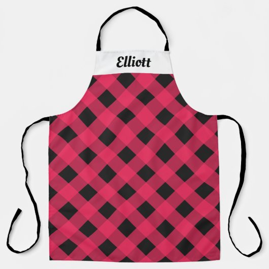 Rode Buffel Check Plaid Custom Moderne Keuken Schort (Voorkant)
