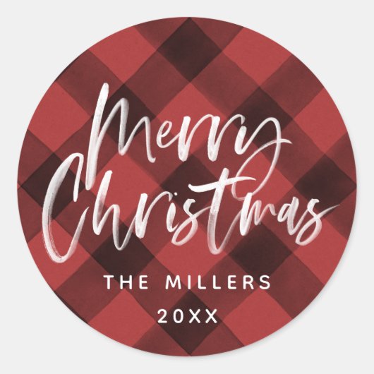 Rode Buffel Controleer patroon familienaam Ronde Sticker (Voorkant)