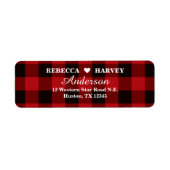 rode buffel geruite rustieke winter bruiloft etiket (Voorkant)