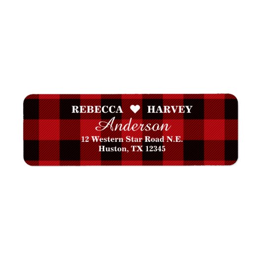 rode buffel geruite rustieke winter bruiloft etiket (Voorkant)