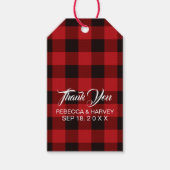 Rode buffel geruite rustieke winter bruiloft gunst cadeaulabel (Voorkant)