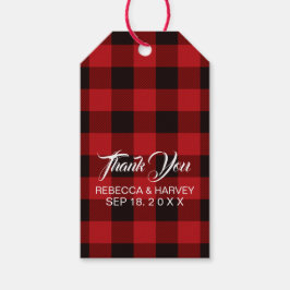 Rode buffel geruite rustieke winter bruiloft gunst cadeaulabel