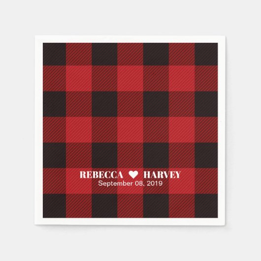 rode buffel geruite rustieke winter bruiloft servet (Voorkant)