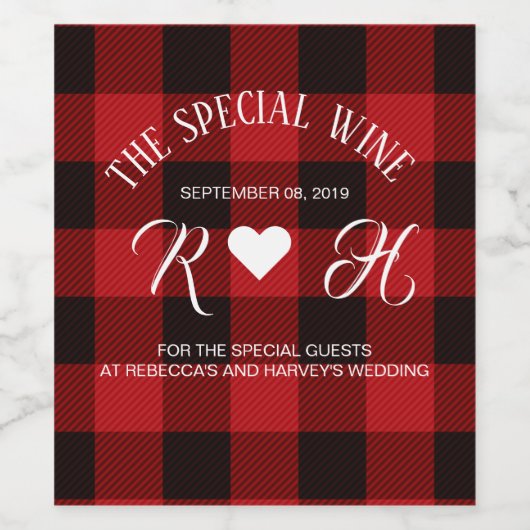 rode buffel geruite rustieke winter bruiloft wijn etiket (Enkel label)
