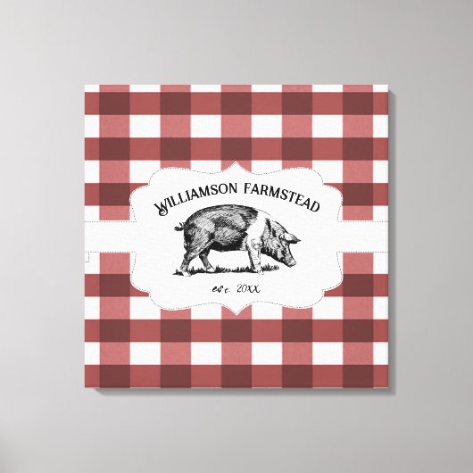 Rode Buffel Plaid Boerderij Varken Canvas Print (Voorkant)