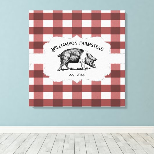 Rode Buffel Plaid Boerderij Varken Canvas Print (Insitu (Houten vloer))