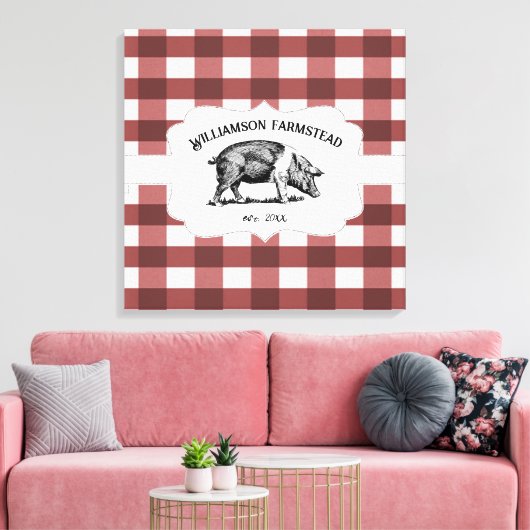 Rode Buffel Plaid Boerderij Varken Canvas Print (Insitu (Woonkamer))