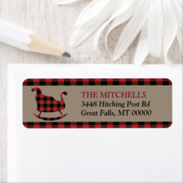Rode Buffel Plaid Border Kerstslee Etiket