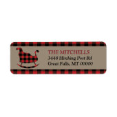 Rode Buffel Plaid Border Kerstslee Etiket (Voorkant)