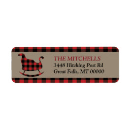 Rode Buffel Plaid Border Kerstslee Etiket